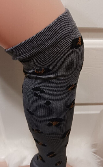 Knee High Socks With Leopard Spots In Gray Size S/M - Picture 7 of 11